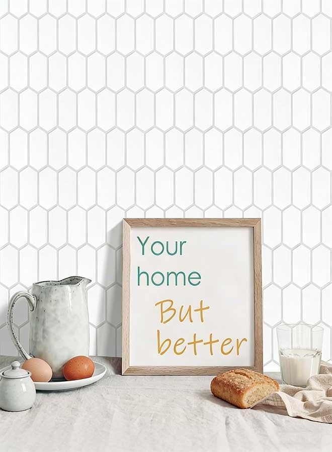 RAWAID Long Hexagon Peel and Stick Backsplash Tiles, 5-Sheet 3D Waterproof Self Adhesive Kitchen and Bathroom Wall Tiles, Easy to Install White Mosaic Wall Tile Sheets 12 x 12 Inches - Image 3
